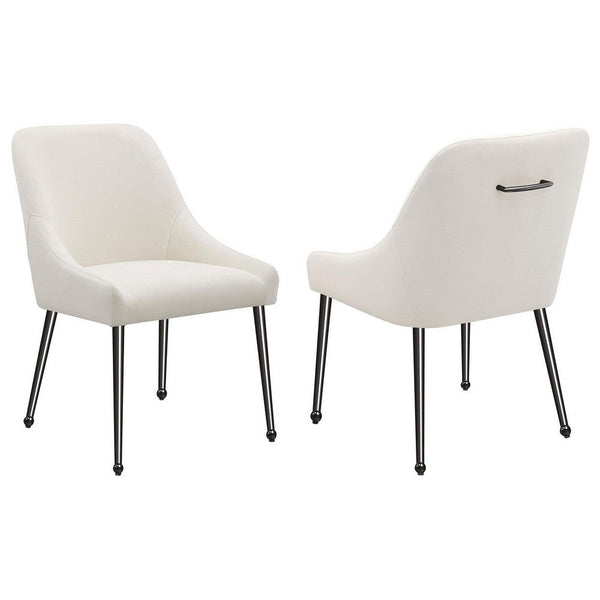 Maya Dining Side Chair Set of 2, Slope Arms, Black Metal, Ivory Velvet -BM329122
