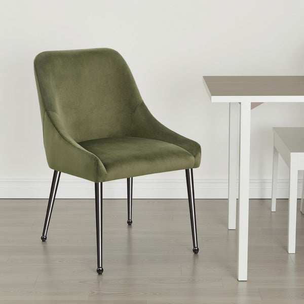 Maya Dining Side Chair Set of 2, Slope Arms, Black Metal, Green Velvet -BM329123