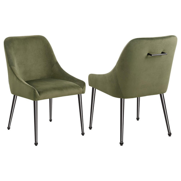 Maya Dining Side Chair Set of 2, Slope Arms, Black Metal, Green Velvet -BM329123