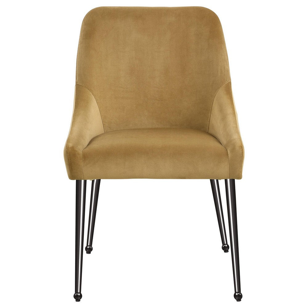 Maya Dining Side Chair Set of 2, Slope Arms, Black Metal, Cognac Brown -BM329124