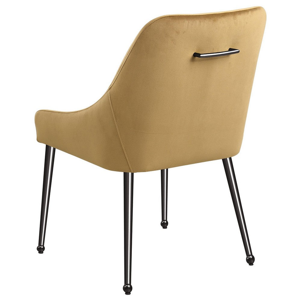 Maya Dining Side Chair Set of 2, Slope Arms, Black Metal, Cognac Brown -BM329124