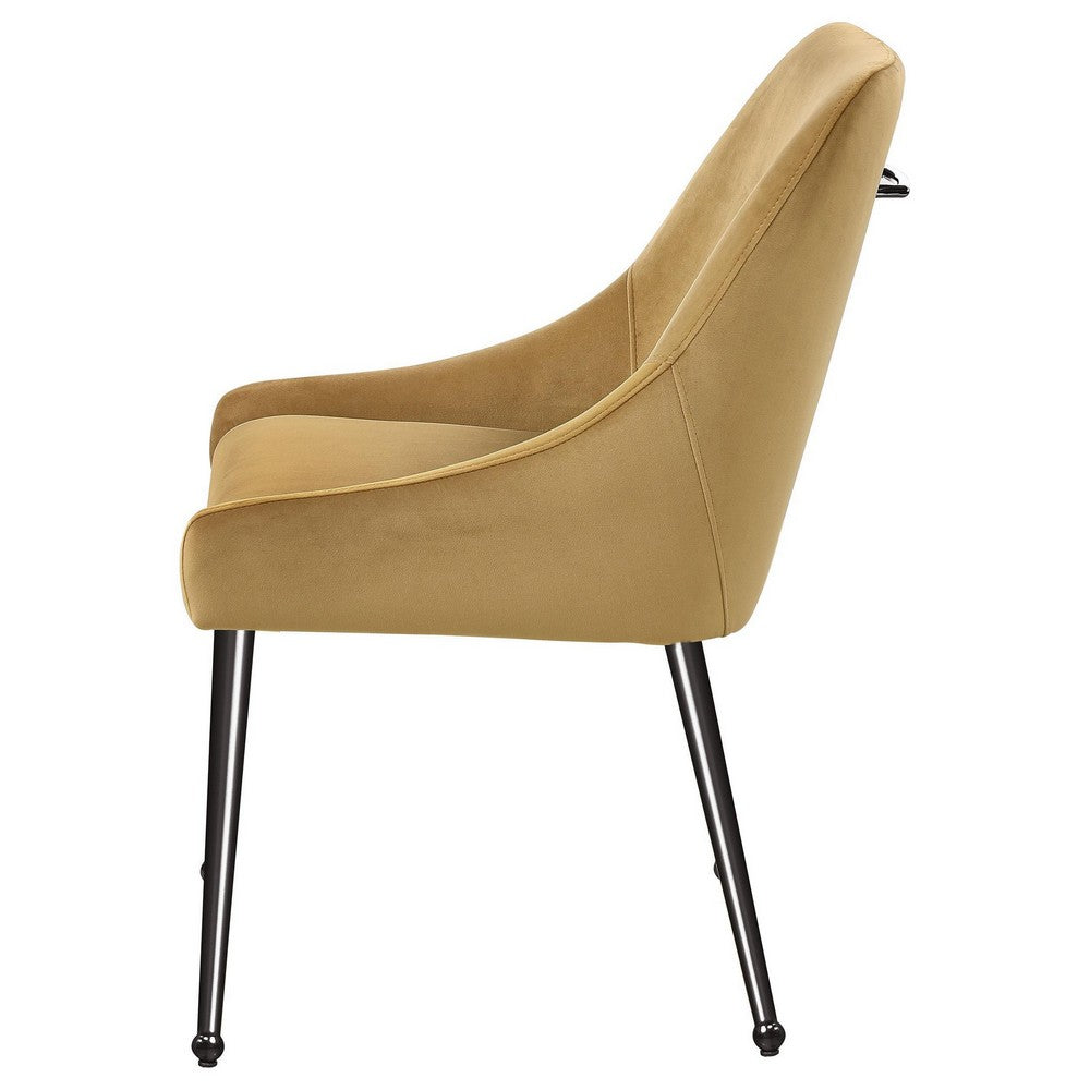 Maya Dining Side Chair Set of 2, Slope Arms, Black Metal, Cognac Brown -BM329124