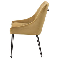 Maya Dining Side Chair Set of 2, Slope Arms, Black Metal, Cognac Brown -BM329124