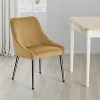 Maya Dining Side Chair Set of 2, Slope Arms, Black Metal, Cognac Brown -BM329124