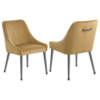 Maya Dining Side Chair Set of 2, Slope Arms, Black Metal, Cognac Brown -BM329124