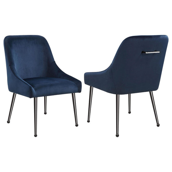 Maya Dining Side Chair Set of 2, Slope Arms, Black Metal, Blue Velvet -BM329125