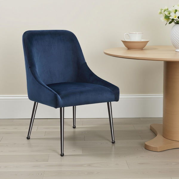 Maya Dining Side Chair Set of 2, Slope Arms, Black Metal, Blue Velvet -BM329125