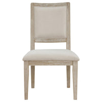 Eva Dining Side Chair Set of 2, Square Back, White Wood, Beige Fabric -BM329128