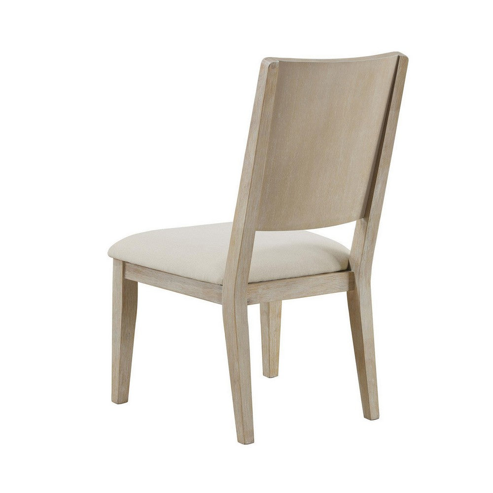 Eva Dining Side Chair Set of 2, Square Back, White Wood, Beige Fabric -BM329128