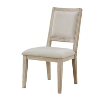 Eva Dining Side Chair Set of 2, Square Back, White Wood, Beige Fabric -BM329128