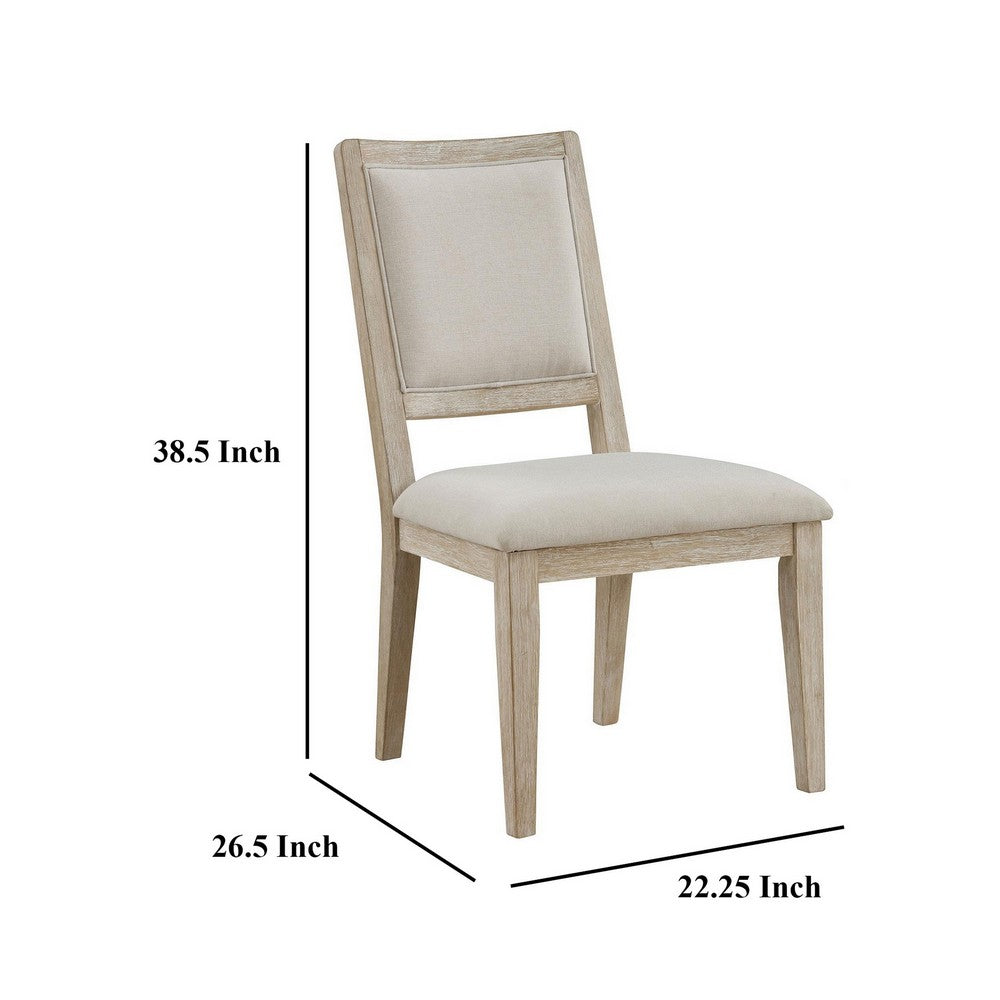 Eva Dining Side Chair Set of 2, Square Back, White Wood, Beige Fabric -BM329128