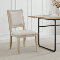 Eva Dining Side Chair Set of 2, Square Back, White Wood, Beige Fabric -BM329128
