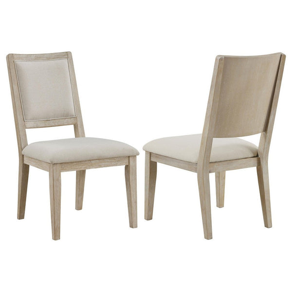 Eva Dining Side Chair Set of 2, Square Back, White Wood, Beige Fabric -BM329128