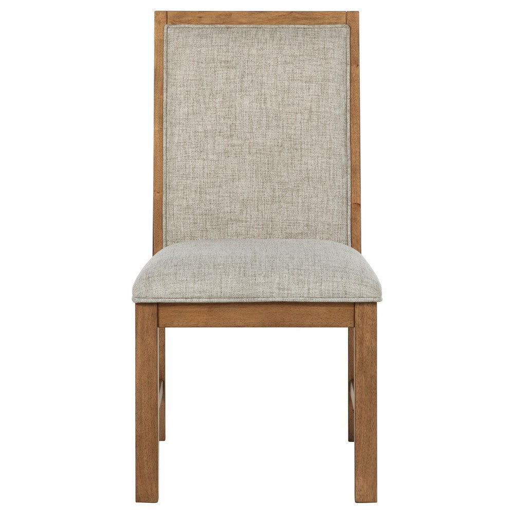 Rune Dining Side Chair Set of 2, Brown Asian Hardwood, Beige Fabric -BM329130
