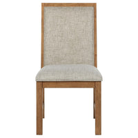 Rune Dining Side Chair Set of 2, Brown Asian Hardwood, Beige Fabric -BM329130