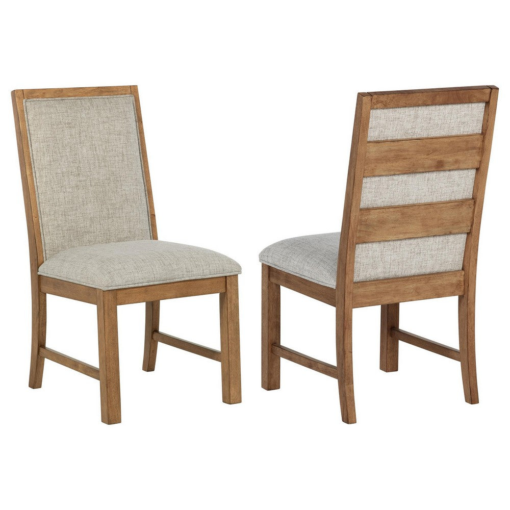 Rune Dining Side Chair Set of 2, Brown Asian Hardwood, Beige Fabric -BM329130