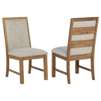 Rune Dining Side Chair Set of 2, Brown Asian Hardwood, Beige Fabric -BM329130