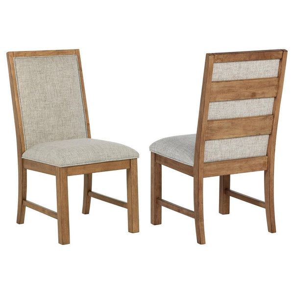 Rune Dining Side Chair Set of 2, Brown Asian Hardwood, Beige Fabric -BM329130