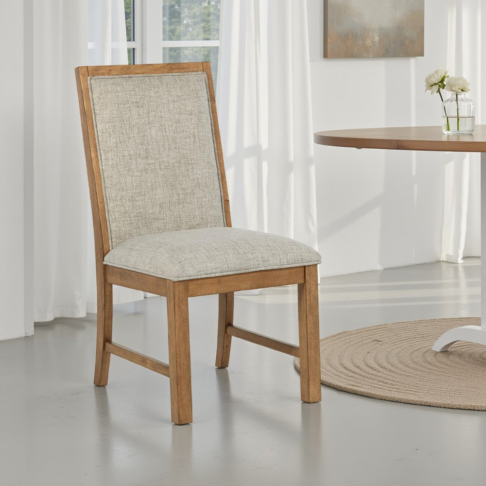 Rune Dining Side Chair Set of 2, Brown Asian Hardwood, Beige Fabric -BM329130