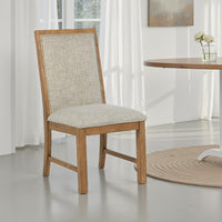 Rune Dining Side Chair Set of 2, Brown Asian Hardwood, Beige Fabric -BM329130