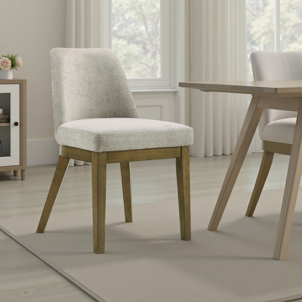 Givy Dining Armless Chair Set of 2, Tapered Legs, Oak Brown Wood, Tan -BM329132
