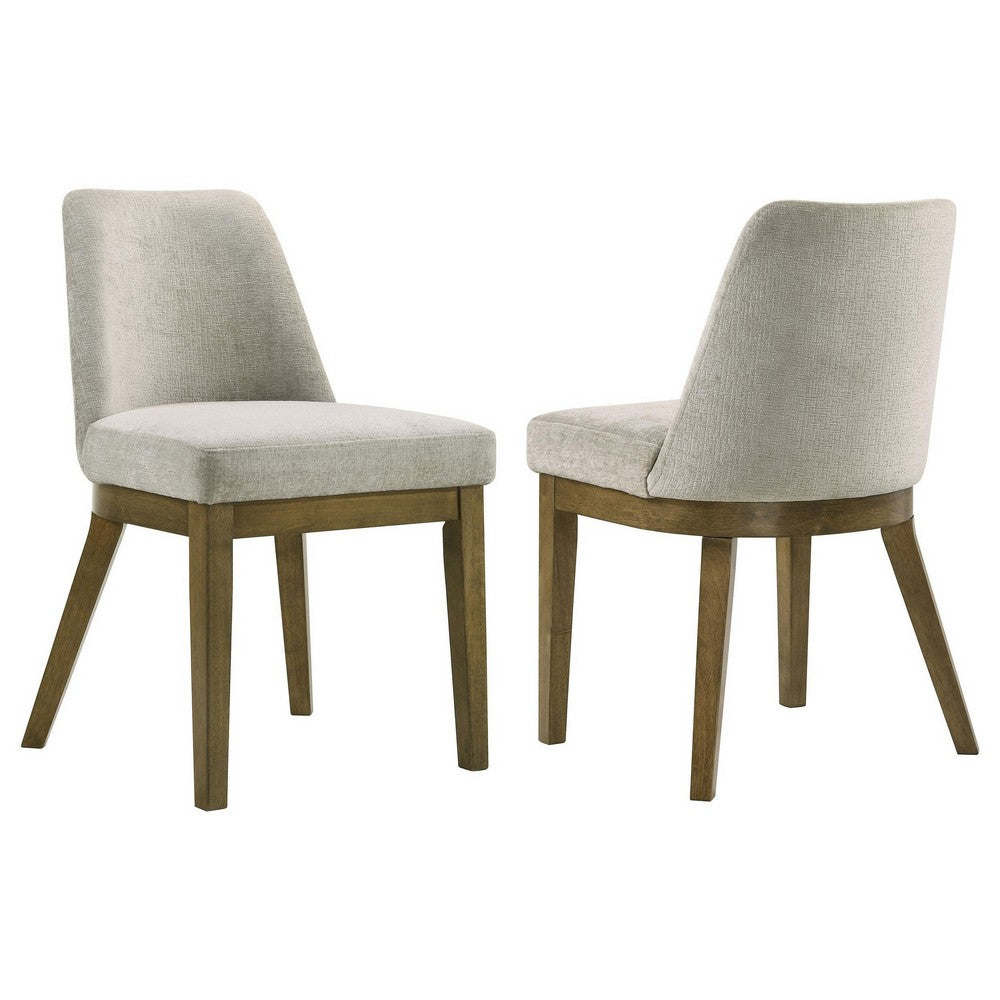 Givy Dining Armless Chair Set of 2, Tapered Legs, Oak Brown Wood, Tan -BM329132