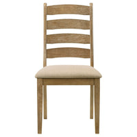 Danie Dining Side Chair Set of 2, Ladderback, Brown Wood, Beige Fabric -BM329135