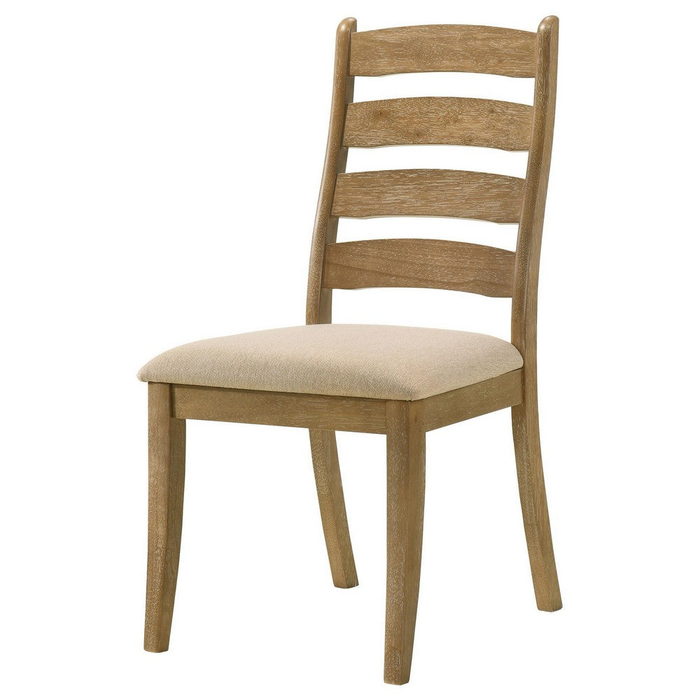Danie Dining Side Chair Set of 2, Ladderback, Brown Wood, Beige Fabric -BM329135