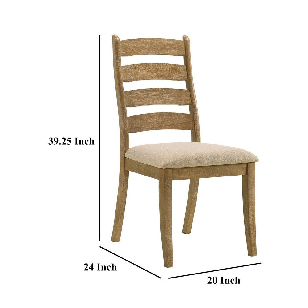 Danie Dining Side Chair Set of 2, Ladderback, Brown Wood, Beige Fabric -BM329135