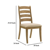 Danie Dining Side Chair Set of 2, Ladderback, Brown Wood, Beige Fabric -BM329135