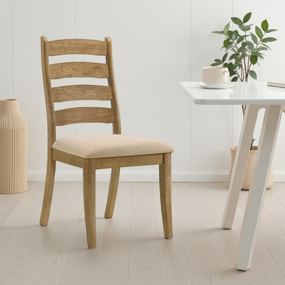Danie Dining Side Chair Set of 2, Ladderback, Brown Wood, Beige Fabric -BM329135