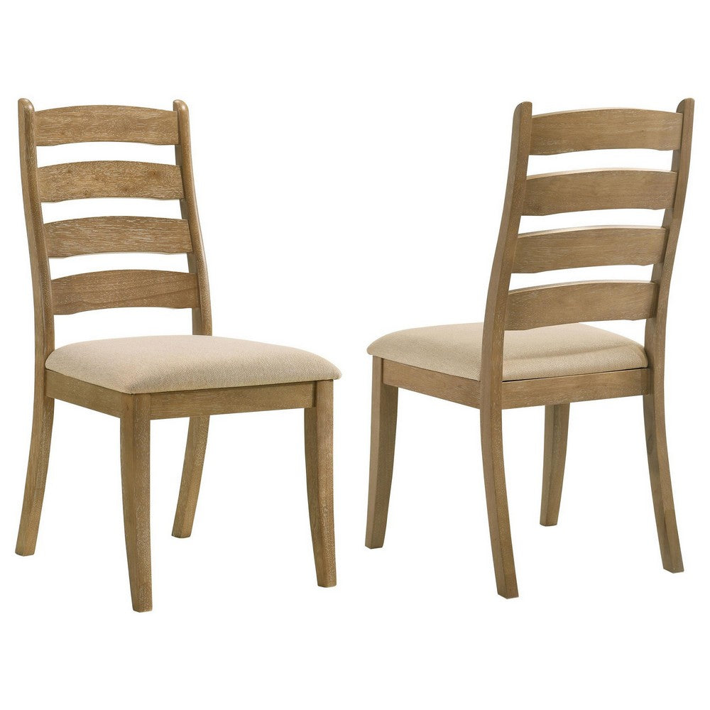Danie Dining Side Chair Set of 2, Ladderback, Brown Wood, Beige Fabric -BM329135