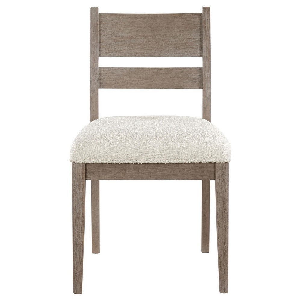 Elia Dining Side Chair Set of 2, Ladderback, Gray Wood, Cream Fabric -BM329137