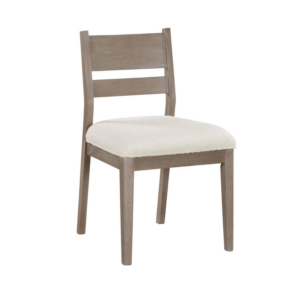 Elia Dining Side Chair Set of 2, Ladderback, Gray Wood, Cream Fabric -BM329137
