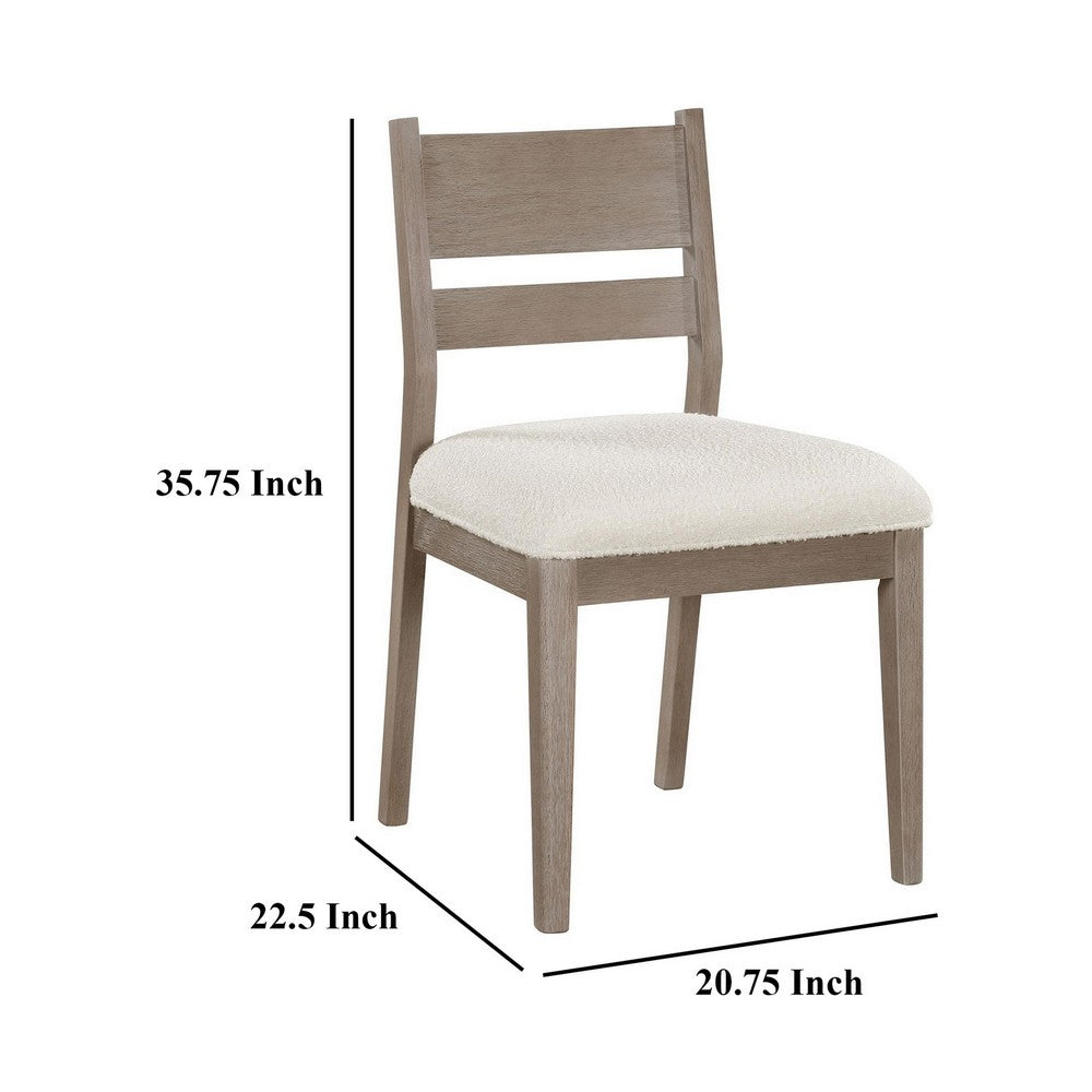Elia Dining Side Chair Set of 2, Ladderback, Gray Wood, Cream Fabric -BM329137