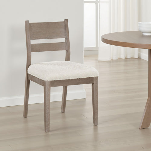 Elia Dining Side Chair Set of 2, Ladderback, Gray Wood, Cream Fabric -BM329137
