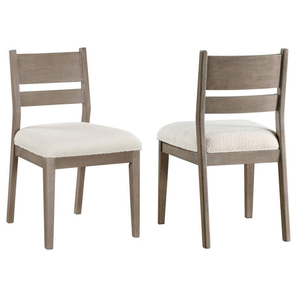 Elia Dining Side Chair Set of 2, Ladderback, Gray Wood, Cream Fabric -BM329137