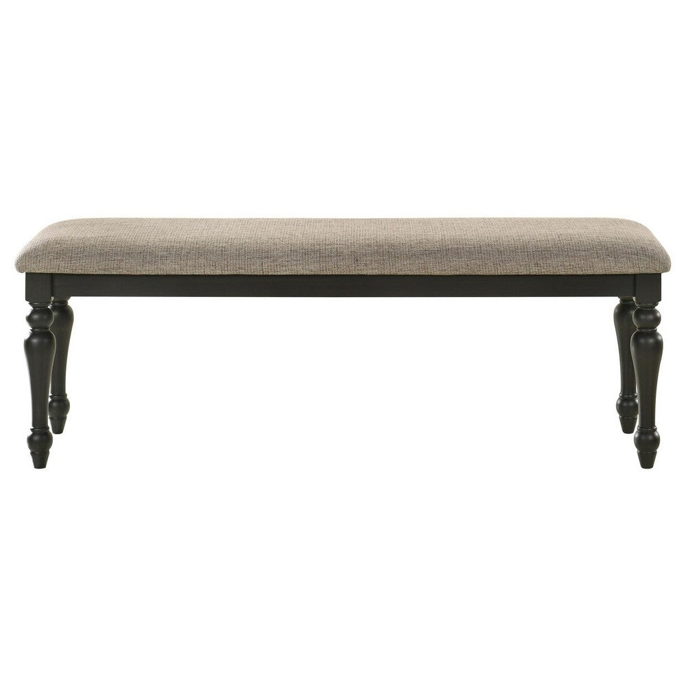 Brad Dining Bench, Turned Legs, Charcoal Gray Wood, Brown, 54 Inch -BM329140