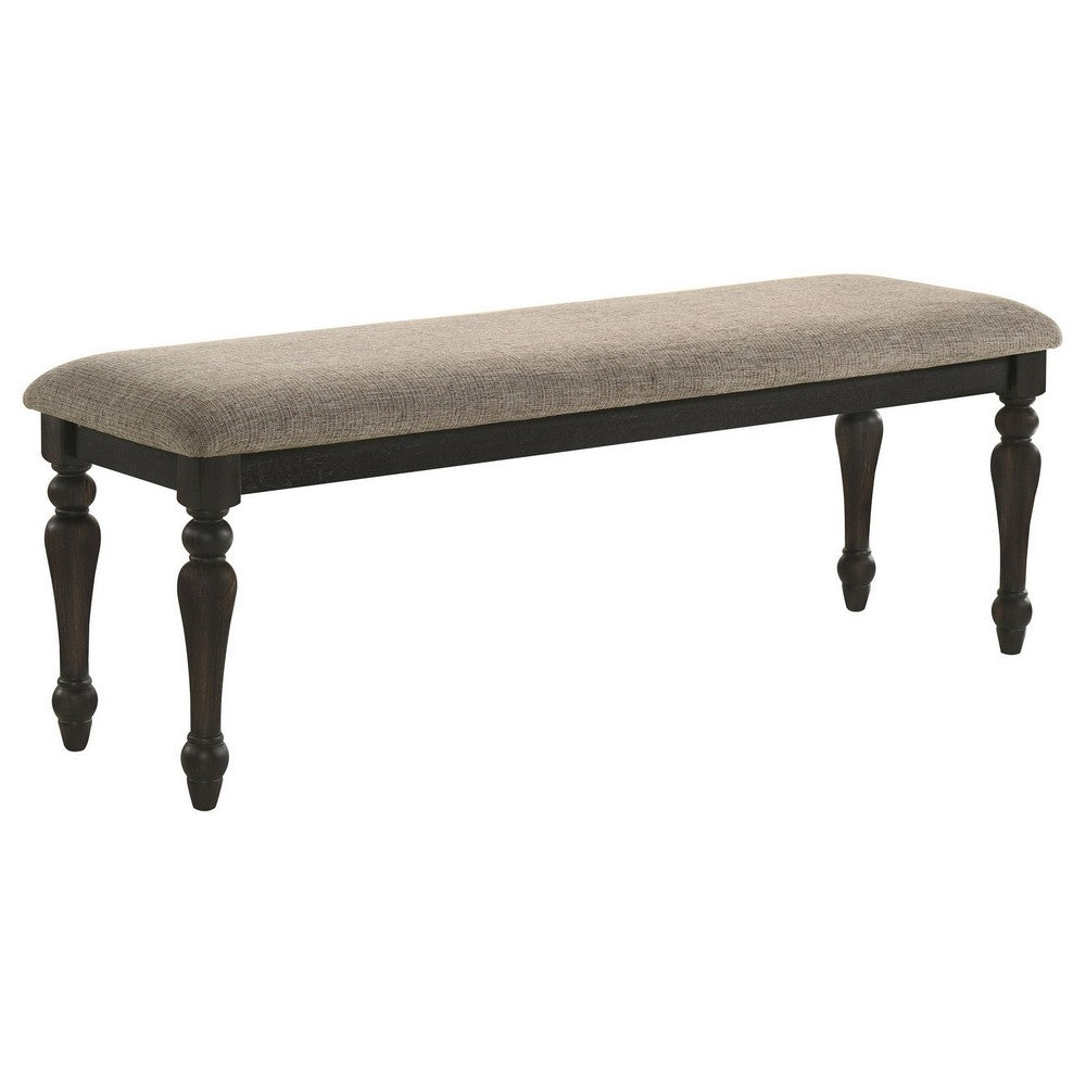 Brad Dining Bench, Turned Legs, Charcoal Gray Wood, Brown, 54 Inch -BM329140