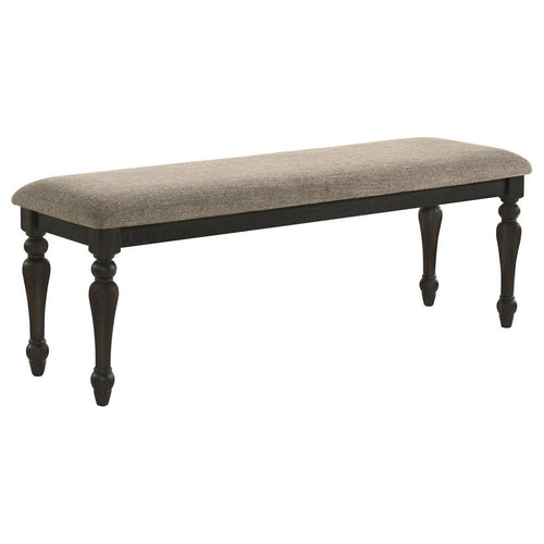Brad Dining Bench, Turned Legs, Charcoal Gray Wood, Brown, 54 Inch -BM329140