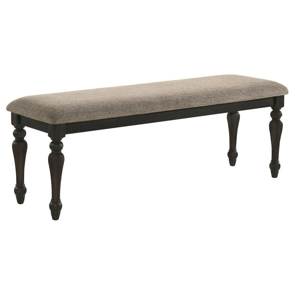 Brad Dining Bench, Turned Legs, Charcoal Gray Wood, Brown, 54 Inch -BM329140