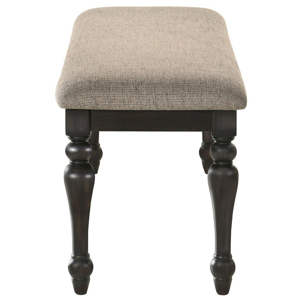 Brad Dining Bench, Turned Legs, Charcoal Gray Wood, Brown, 54 Inch -BM329140
