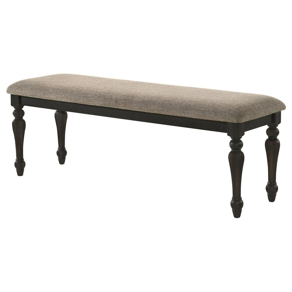 Brad Dining Bench, Turned Legs, Charcoal Gray Wood, Brown, 54 Inch -BM329140
