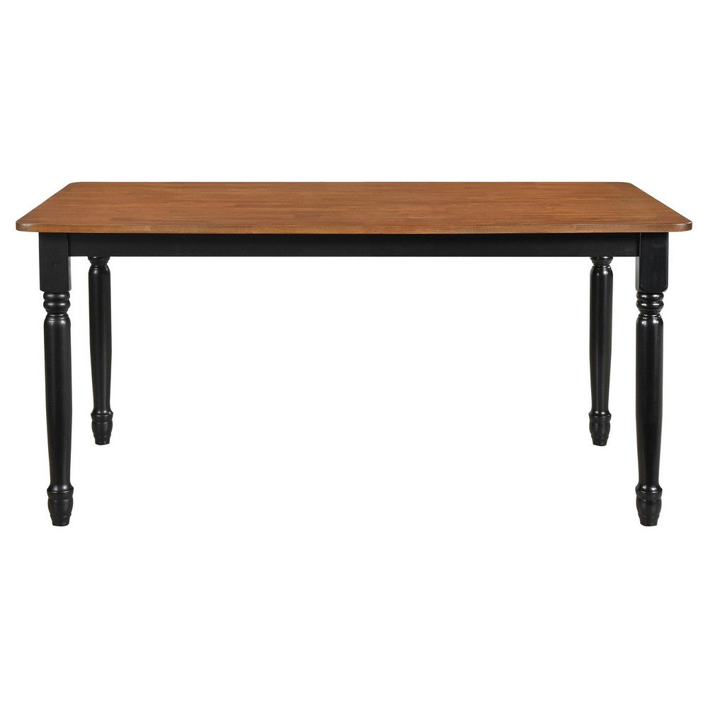 Halie Dining Table, Black Turned Legs, Rectangular Brown Wood, 63 Inch -BM329141