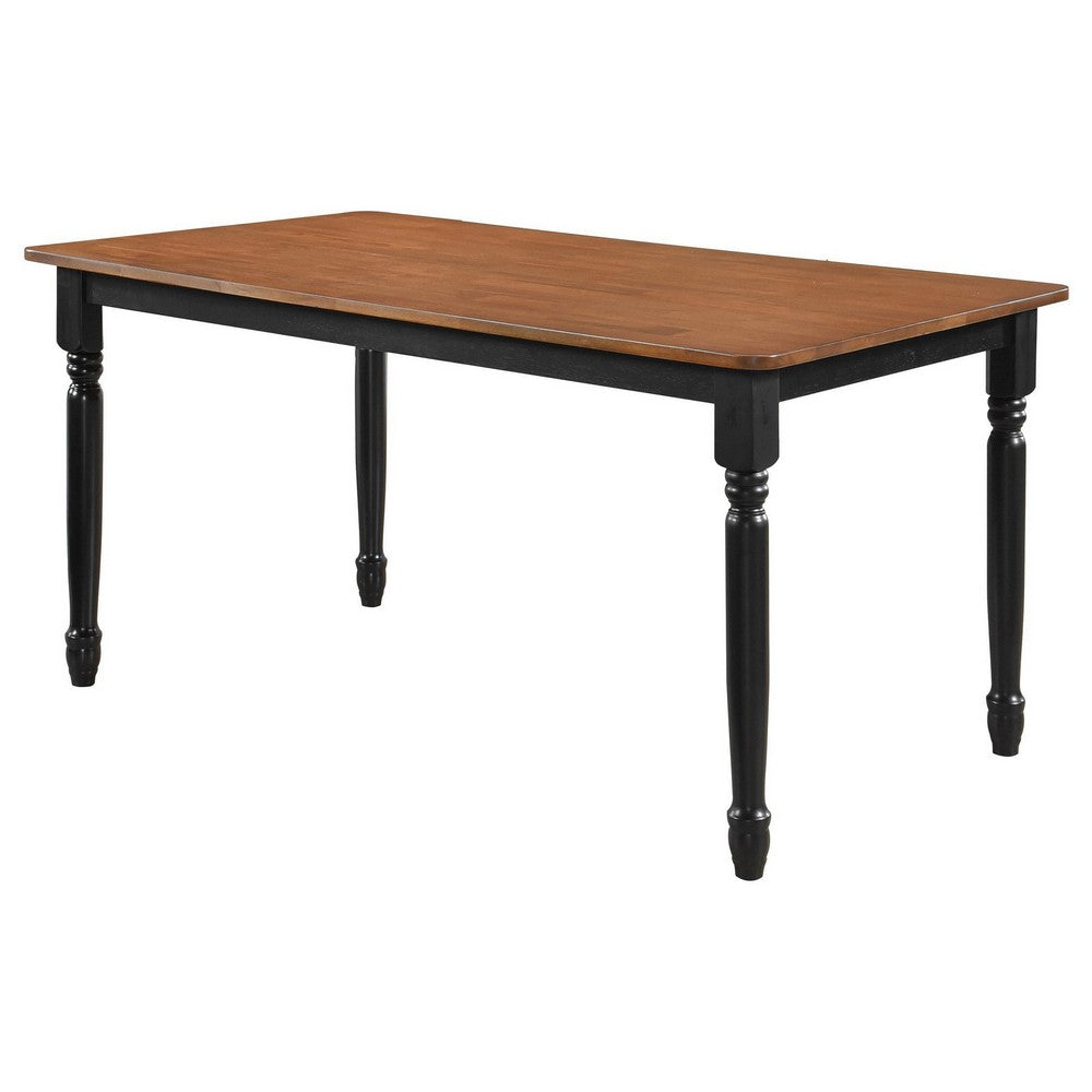 Halie Dining Table, Black Turned Legs, Rectangular Brown Wood, 63 Inch -BM329141