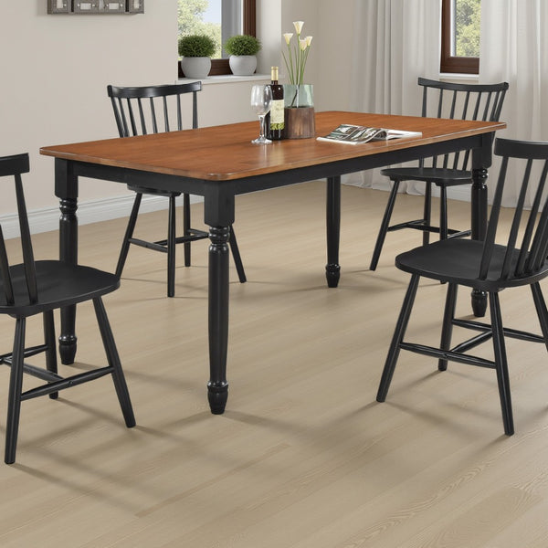 Halie Dining Table, Black Turned Legs, Rectangular Brown Wood, 63 Inch -BM329141