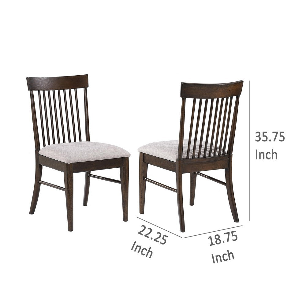 Eve Dining Side Chair Set of 2, Dark Walnut Brown Wood, Wheat Beige -BM329147
