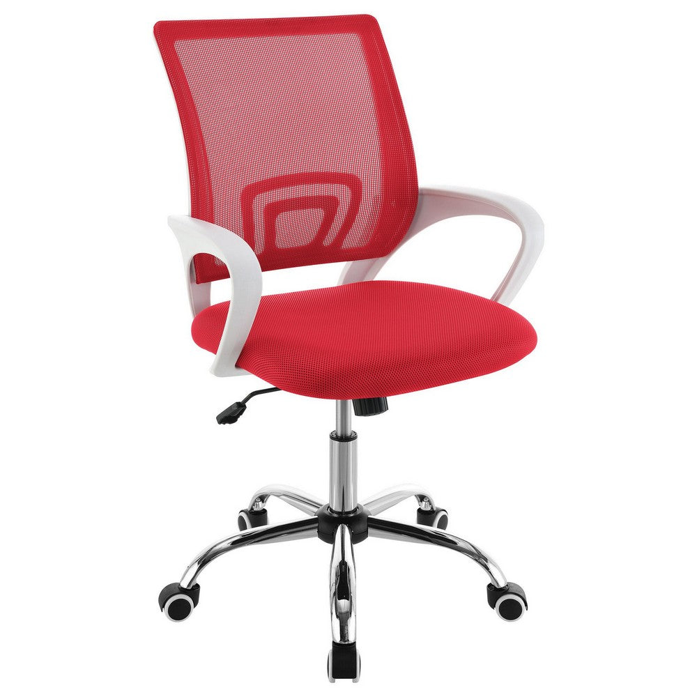Fera Rolling Office Chair, Adjustable Chrome Base, Red Mesh Fabric -BM329151