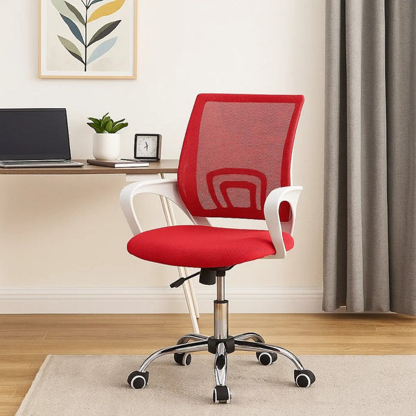 Fera Rolling Office Chair, Adjustable Chrome Base, Red Mesh Fabric -BM329151