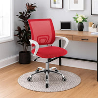 Fera Rolling Office Chair, Adjustable Chrome Base, Red Mesh Fabric -BM329151
